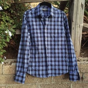 Express Modern Fit Dress Shirt in Blue Plaid